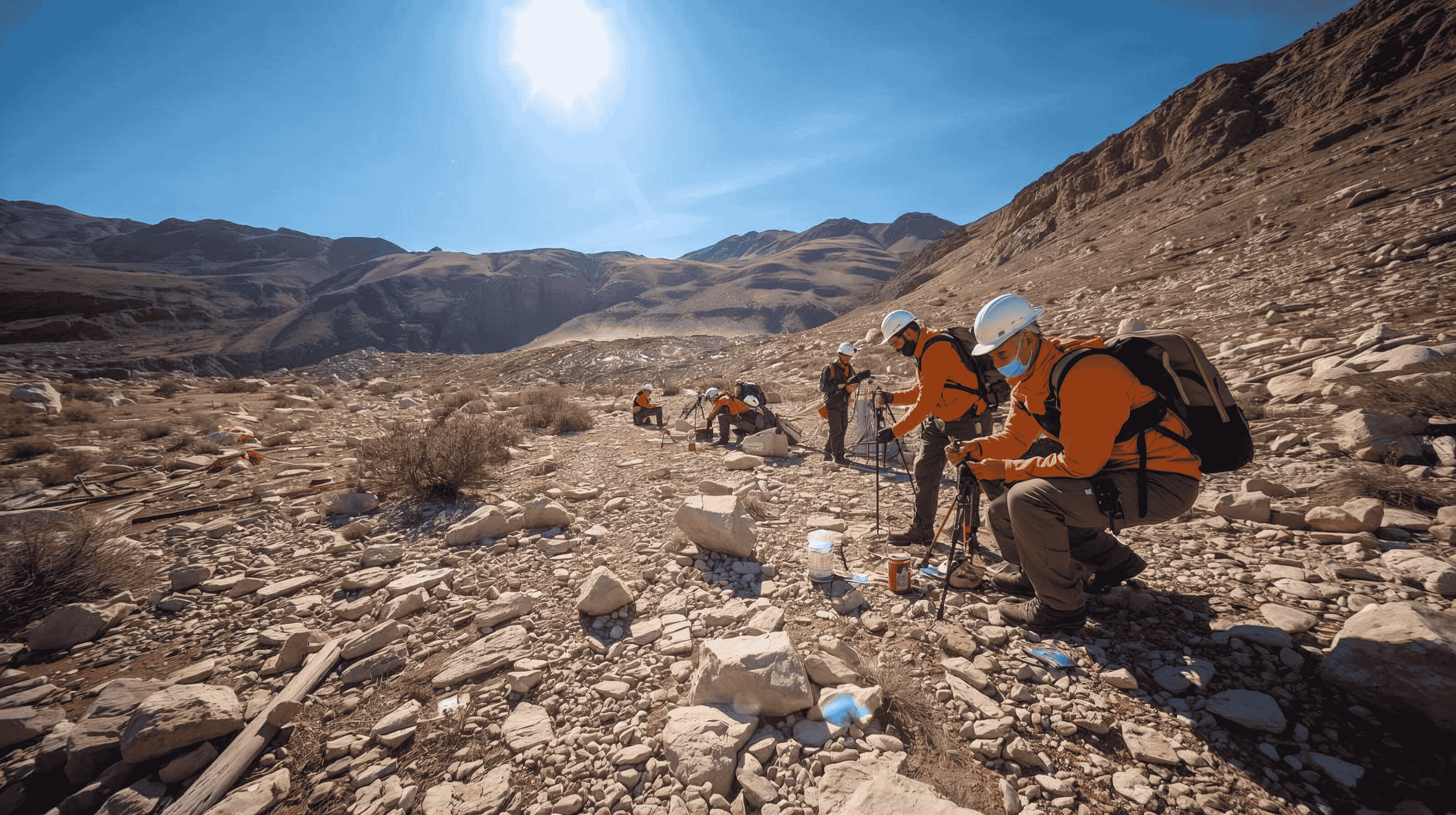 Geological survey team using advanced equipment